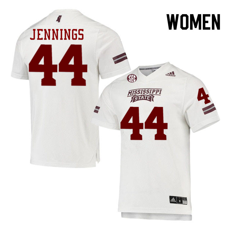 Women #44 Branden Jennings Mississippi State Bulldogs College Football Jerseys Stitched-White